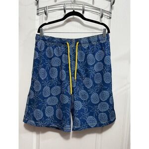 Capelle Hybrid Swim Trunks Mens M Blue Pineapple Print Yellow Drawstring lined